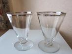 Zes art deco rode wijnglazen - dubbele platinum fries, Antiek en Kunst, Antiek | Glas en Kristal, Verzenden