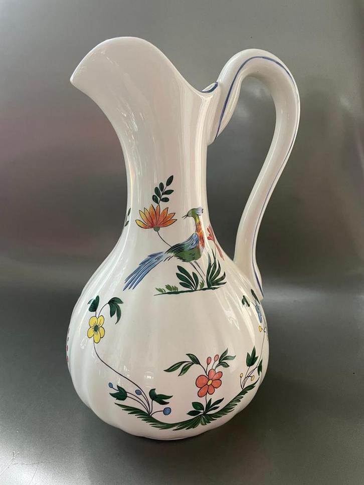 Karaf Gien Oiseaux de Paradis - Grote faience Kan, Huis en Inrichting, Woonaccessoires | Vazen, Zo goed als nieuw, Wit, Minder dan 50 cm