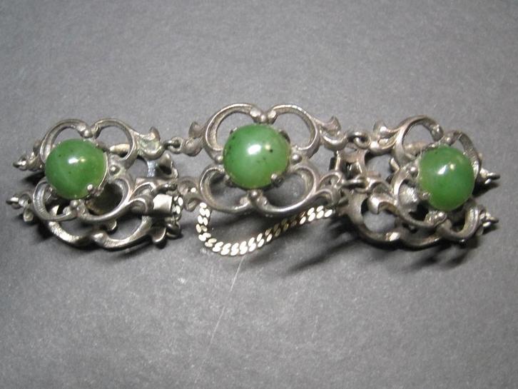 Antiek jade armband Art Deco design zilver, Sieraden, Tassen en Uiterlijk, Antieke sieraden, Armband, Zilver, Met edelsteen, Ophalen