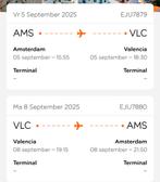 1x vliegticket Amsterdam - Valencia | 5-8 Sep 2025, Tickets en Kaartjes, Kortingen en Cadeaubonnen, Eén persoon, Overige soorten