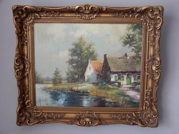 Schilderij op doek J.H.MIller met lijst zie foto,s