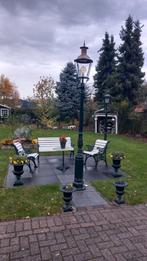 Prachtige"CROWN" Lantaarnpaal met koperen torentjes Vaaskap, Tuin en Terras, Buitenverlichting, Staande lamp, Aluminium, Ophalen of Verzenden