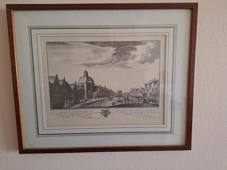 Ingelijste prent GEZICHT van den LEYDSCHENDAM, Verzamelen, Foto's en Prenten, Zo goed als nieuw, Prent, Gebouw, Voor 1940, Ophalen of Verzenden