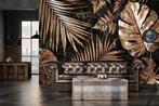 Fotobehang / Behang - Gouden Bladeren - 312 cm x 219 cm, Ophalen of Verzenden, Minder dan 10 m², Zwart, Jungle