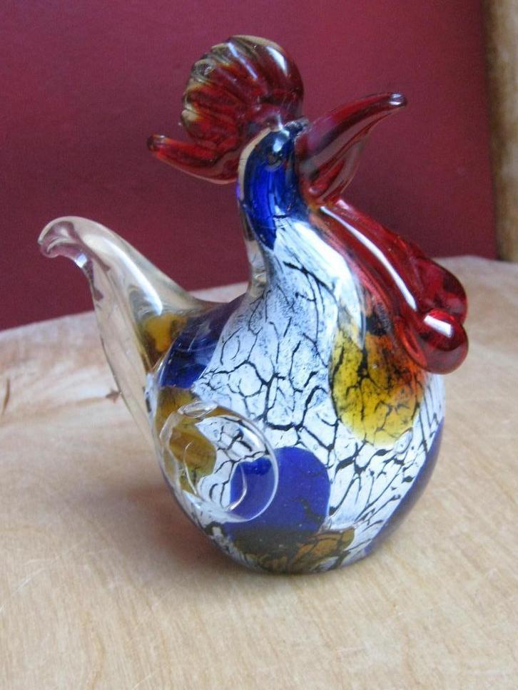 Murano glas haan rood blauw wit geel zwart, Antiek en Kunst, Antiek | Glas en Kristal, Verzenden