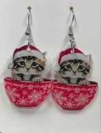 Kerst Oorbellen - Poes in Kopje, Overige materialen, Hangers, Nieuw, Ophalen of Verzenden