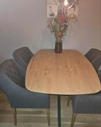 4 eetkamerstoelen gecapitonneerd, eiken poten, Huis en Inrichting, Ophalen, Gebruikt, Bruin, Vier