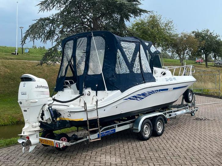 aquamar 7.50,met trailer,bj 2003,johnson 140viertakt, Watersport en Boten, Vis- en Consoleboten, Gebruikt, 70 pk of meer, 6 meter of meer