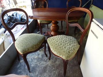 4 antieke biedermeier stoelen met groen stoffen zitting