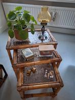 Vintage midiset,bijzettafels bamboe,glas, Huis en Inrichting, Tafels | Bijzettafels, Ophalen, Minder dan 45 cm, Minder dan 55 cm