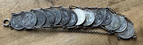 Zilveren armband bestaande uit halve guldens, Postzegels en Munten, Munten | Nederland, Setje, ½ gulden, Koningin Wilhelmina, Zilver