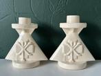 Plazuid Gouda set plateel kandelaars Pax Christi 1930's, Overige materialen, Ophalen of Verzenden, Zo goed als nieuw, Minder dan 25 cm