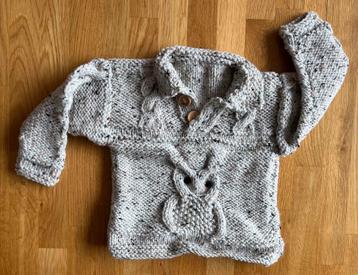 Stoere zelf gebreide trui met uilen kabel maat 80 NIEUW! beschikbaar voor biedingen
