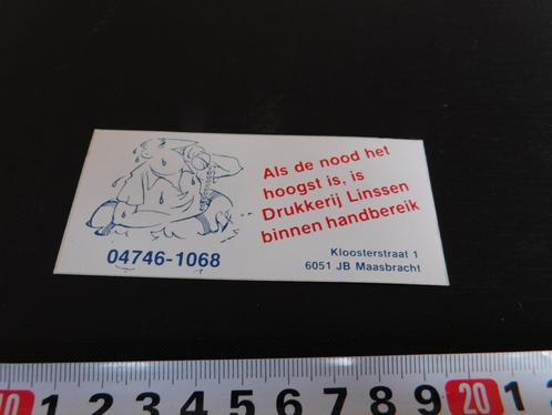 sticker strip maasbracht drukkerij linssen als nood hoog is, Verzamelen, Stickers, Zo goed als nieuw, Bedrijf of Vereniging, Ophalen