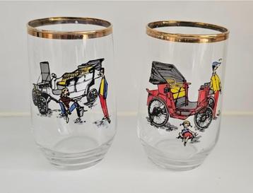 Vintage glazen met afdruk/ gouden rand- 2 stuks beschikbaar voor biedingen