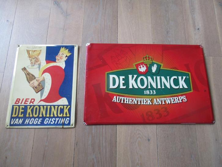 2x De Koninck Bier Plaat Bord reclamebord Schild, Verzamelen, Biermerken, Gebruikt, Reclamebord, Plaat of Schild, De Koninck, Ophalen of Verzenden