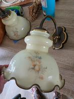 2 Vintage Wandlampen met Bloemenmotief, Ophalen of Verzenden, Gebruikt, Glas, Vintage