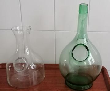 Antiek decanter helder glas en groenglas met koeler VANAF beschikbaar voor biedingen