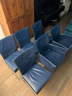 6 blauwe lederen stoelen van Topform, Vijf, Zes of meer stoelen, Blauw, Leer, Ophalen of Verzenden