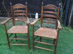 2 x stoel boeren armleuning, donker ijken met biezenmat., Huis en Inrichting, Stoelen, Ophalen, Gebruikt, Twee, Bruin