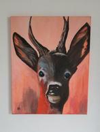 Schilderij hert in herfstkleuren., Ophalen of Verzenden, Schilderij, Minder dan 50 cm