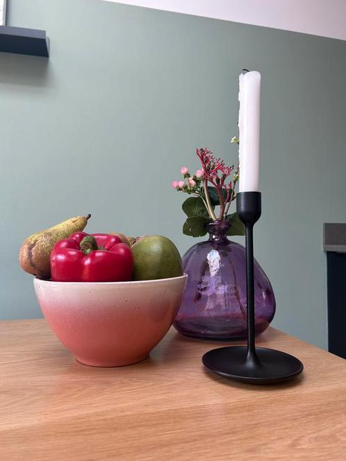 “HK Living” kom, zwarte kandelaar, ovalen paarse vaas, Huis en Inrichting, Woonaccessoires | Vazen, Zo goed als nieuw, Overige kleuren