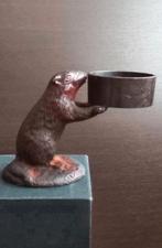 Bronzen beeld bever kaarshouder, Ophalen of Verzenden, Brons