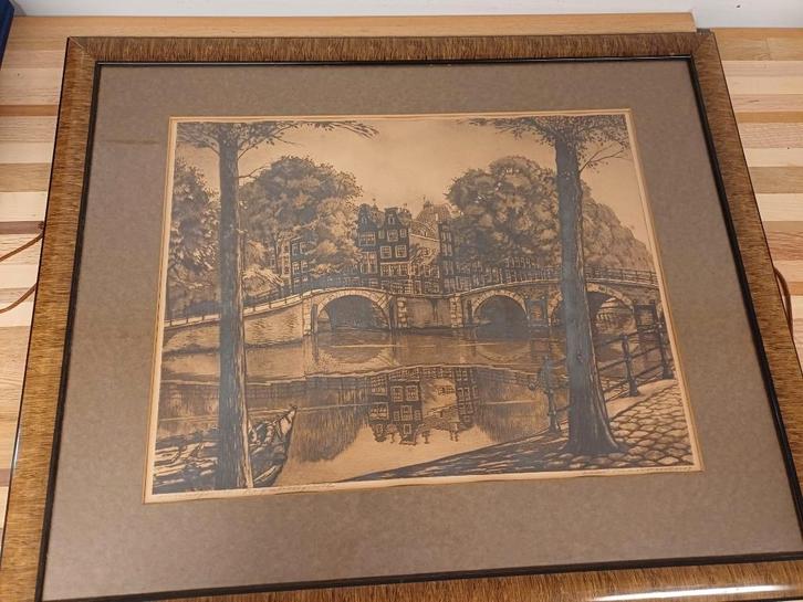 Ets Cornelis Brandenburg - Grachten Amsterdam, Antiek en Kunst, Kunst | Etsen en Gravures, Ophalen of Verzenden
