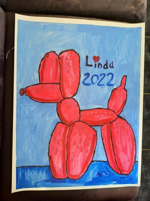 schilderij ballonnen hond 22, Antiek en Kunst, Kunst | Schilderijen | Modern, Ophalen of Verzenden