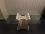 Glazen eettafel met marmerlook voet., Ophalen, 100 tot 150 cm, 50 tot 100 cm, Rechthoekig
