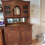 Antiek Eikenhouten Dressoir met Glas en Spiegel, Glas, Gebruikt, 150 tot 200 cm, 25 tot 50 cm