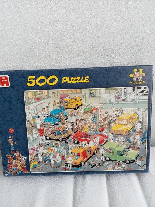 Jan van Haasteren 500 stukjes 00961 'in de autospuiterij ', Hobby en Vrije tijd, Denksport en Puzzels, Zo goed als nieuw, Ophalen of Verzenden