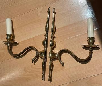 Set van 2 messing/ koperen kaars wandlampen  beschikbaar voor biedingen
