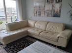 Leren Hoekbank Ecru met Lounge, Huis en Inrichting, Ophalen, 250 tot 300 cm, Gebruikt, 100 tot 125 cm