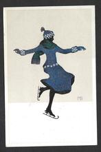 Art Deco Artist Signed Marte Graf schaatsen, Verzamelen, Verzenden, 1920 tot 1940, Ongelopen, Sport en Spel