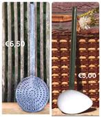 Schuimspaan Grijs gewolkt en saus- jus lepel Groen emaille, Ophalen of Verzenden