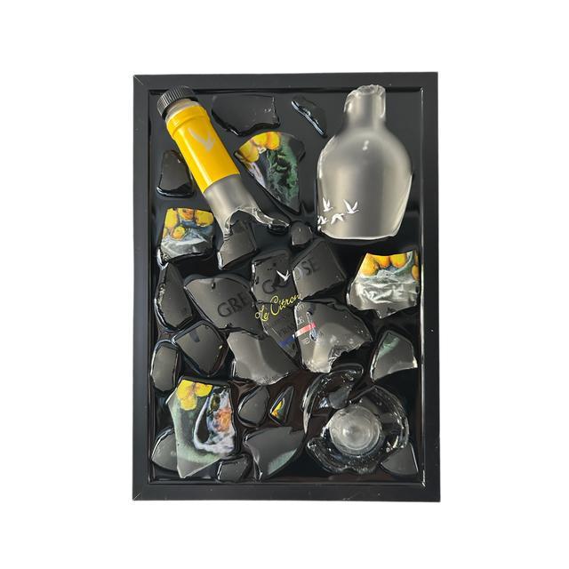 Uniek schilderij met gebroken grey goose fles & epoxy, Antiek en Kunst, Kunst | Designobjecten, Ophalen of Verzenden