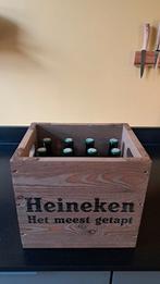 Houten Heineken krat gevuld met 12 flessen Heineken., Verzamelen, Biermerken, Ophalen, Zo goed als nieuw, Overige typen, Overige merken
