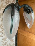 Antieke bronzen lamp met glazen kapjes, Ophalen of Verzenden