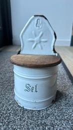 Emaille zoutpot met houten deksel, Antiek en Kunst, Antiek | Emaille, Ophalen of Verzenden