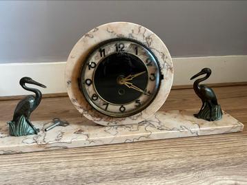 Frans art deco schouw klok marmer maremeren reigers beschikbaar voor biedingen