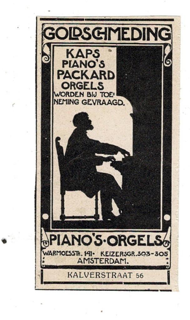 2x PIANO'S & ORGELS Advertenties uit 1912-1915 GOLDSCHMEDING, Verzamelen, Merken en Reclamevoorwerpen, Gebruikt, Overige typen