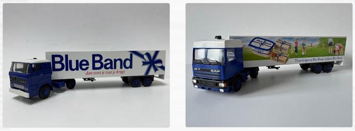 Lion Car: DAF 3300 en 95 350 ATI truck, trailer Blue Band, Hobby en Vrije tijd, Modelauto's | 1:50, Zo goed als nieuw, Bus of Vrachtwagen