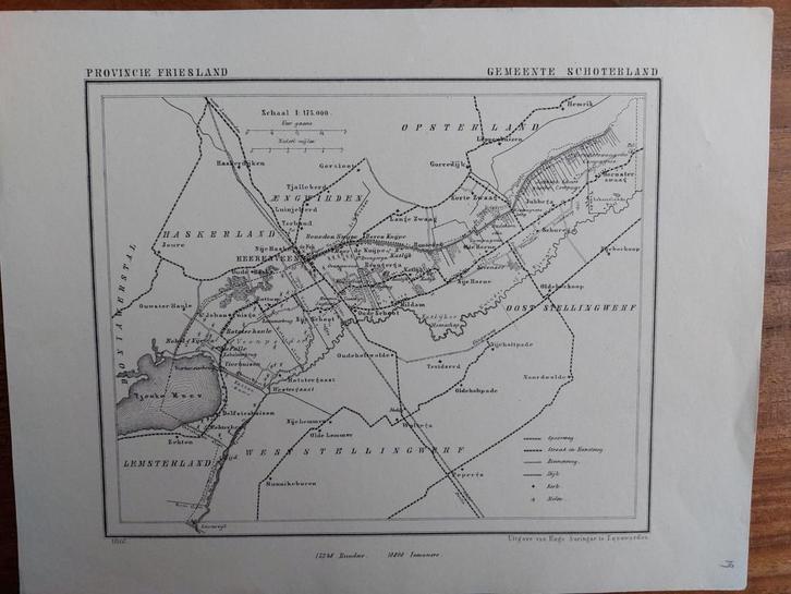 19 / Schoterland Heerenveen Tjeukemeer Litho J. Kuyper 1867, Antiek en Kunst, Kunst | Litho's en Zeefdrukken, Ophalen of Verzenden