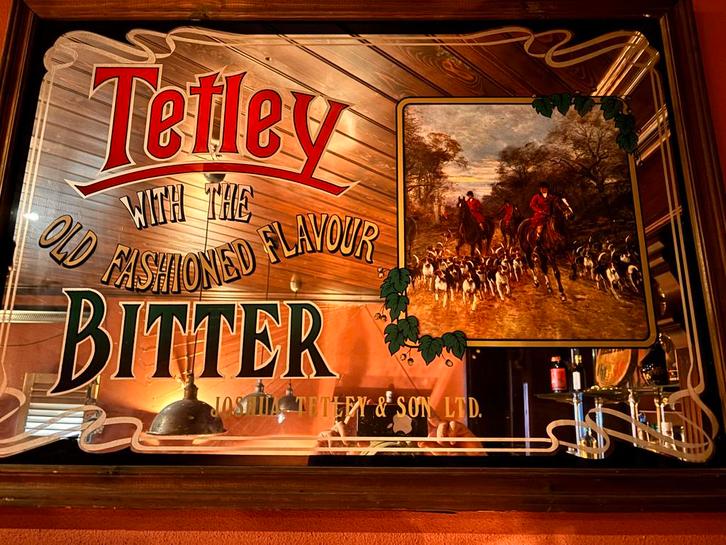 Tetley Bitter Spiegel met Jachttafereel, Antiek en Kunst, Antiek | Spiegels, 50 tot 100 cm, Minder dan 100 cm, Rechthoekig, Ophalen