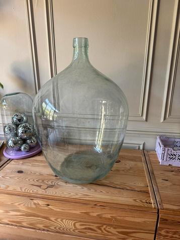 Antiek brocante Franse vloervaas fles vaas groen glas 70 cm