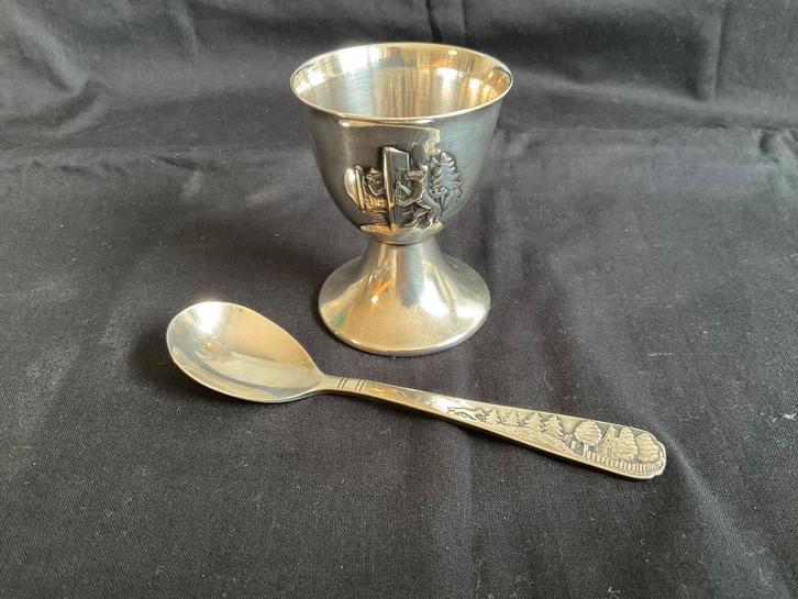 Gero 90 eierdopje met lepeltje, sprookje. Gepersonaliseerd, Antiek en Kunst, Antiek | Goud en Zilver, Zilver, Ophalen of Verzenden