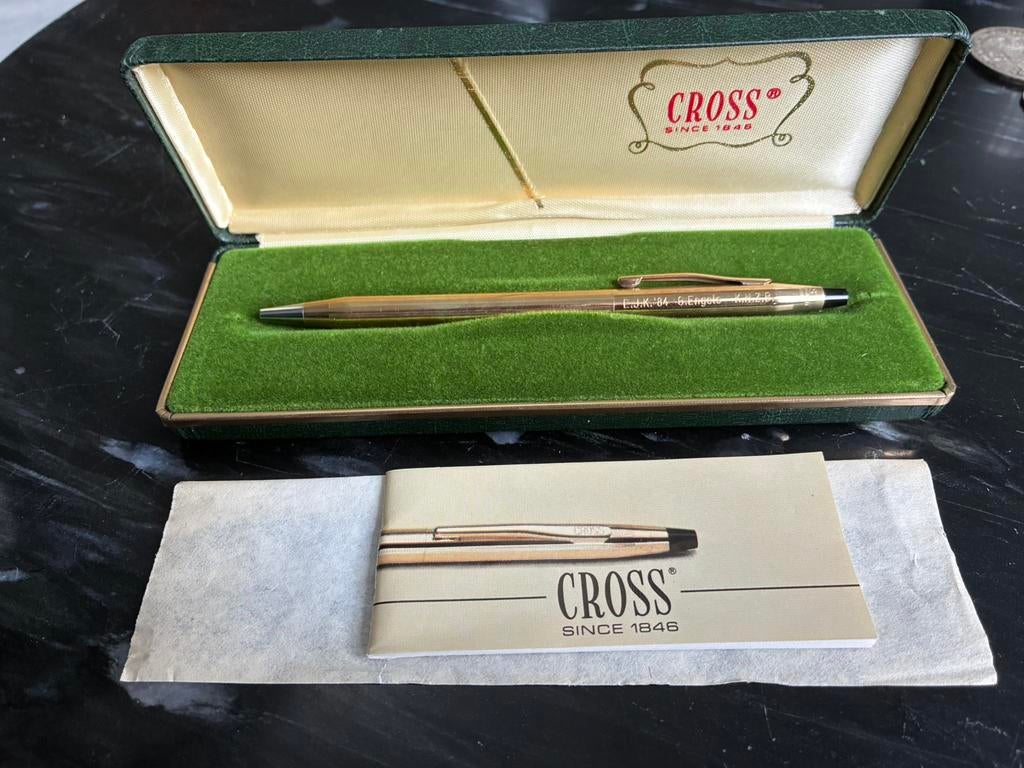 Gouden Cross Balpen met Gravure, Verzamelen, Gebruikt, Balpen, Cross, Ophalen of Verzenden