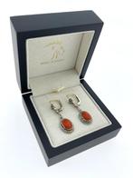 Antieke Oorhangers 8 Karaat / Zilver Markasiet Bloedkoraal, Hangers, -, Met edelsteen, -
