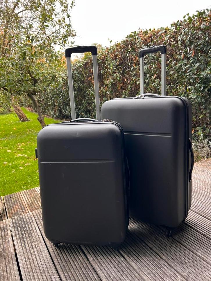 Rolkoffer set Hema, donkergrijs, trolley, koffer., Sieraden, Tassen en Uiterlijk, Koffers, Zo goed als nieuw, Hard kunststof, 70 cm of meer